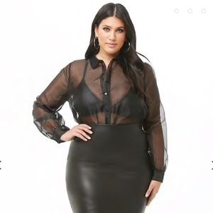 Sheer Sheeny Black Button Up